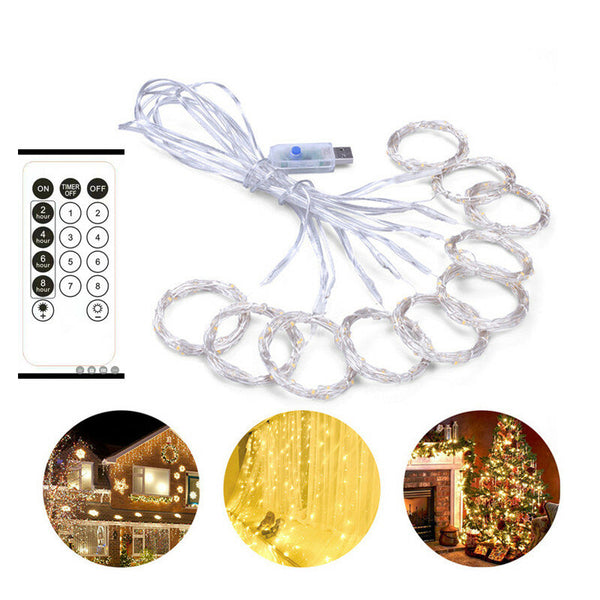 LED Window Curtain Lights USB Waterproof Fairy String Lights Decorative Christmas Twinkle Lights for Bedroom Parties Wedding Backdrop Patio and Wall Decorations - 8 Modes without Hook