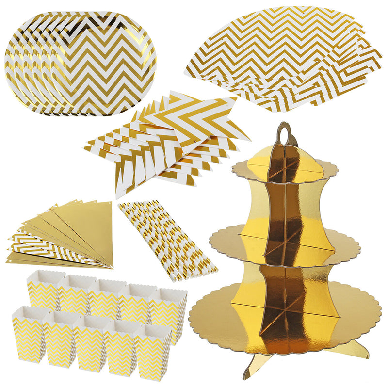 Gold Stripe Series Disposable Tableware Sets Paper Plates for Party Party Birthday Wedding Decoration