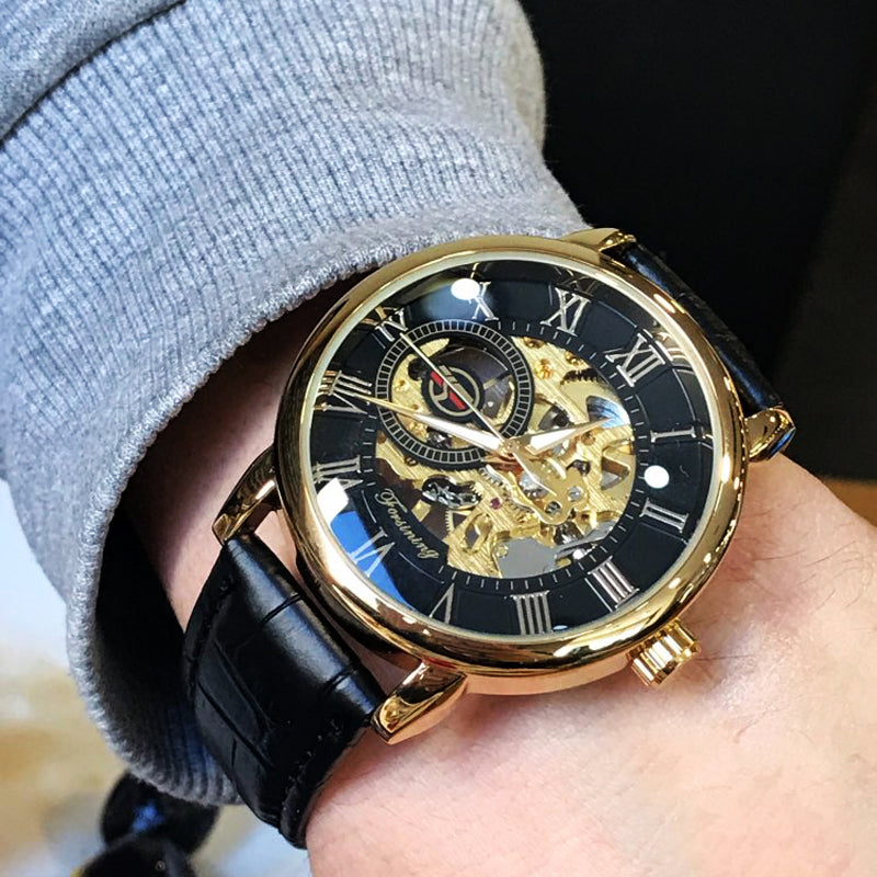 Forsining GMT838 3D Hollow Engraving Design Luminous Display Fashion Men Automatic Mechanical Watch