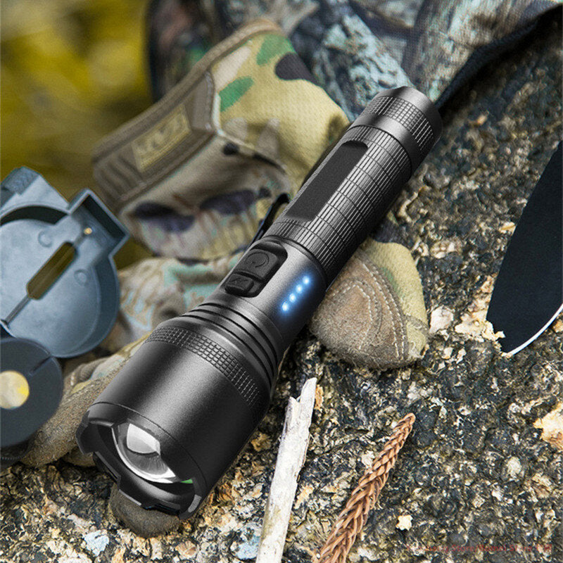 BIKIGHT Powerful XHP60 Flashlight Super Bright Portable Torch USB Rechargeable Outdoor Camping Tactical Zoomable Flash Light