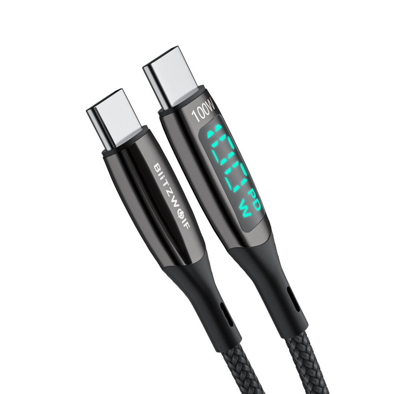 BlitzWolf BW-TC23 100W 5A LED Display Type-C to Type-C Cable PD3.0 PPS QC4.0+ QC3.0 Fast Charging Data Transfer Cord Line For Samsung Galaxy S22 Note 20 For iPad Pro 2021 MacBook Air Xiaomi Mi12 Huawei P50