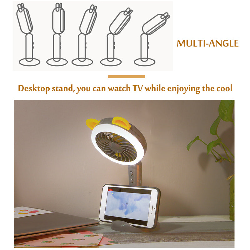 Mini Portable Cooling Fan Handheld Cooler LED Light Desktop Phone Holder