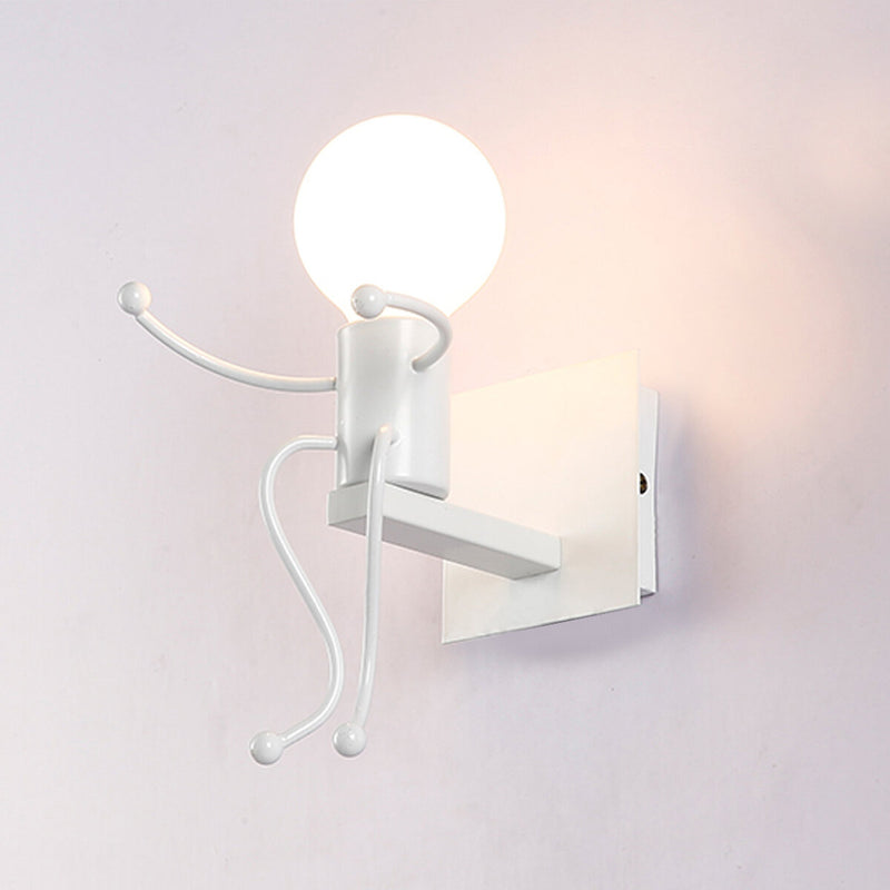 Creative Funny Modern Iron People Jumping E27 Wall Light Hanging Chandelier Fixtures Iron Art Bedside Lamp Black/White Bulb Not Include