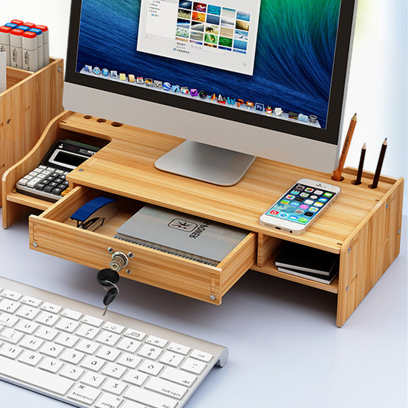 Wooden Desktop Computer Monitor Laptop Stand Elevated Shelf Base Bracket for Office Desktop Keyboard Arrangement