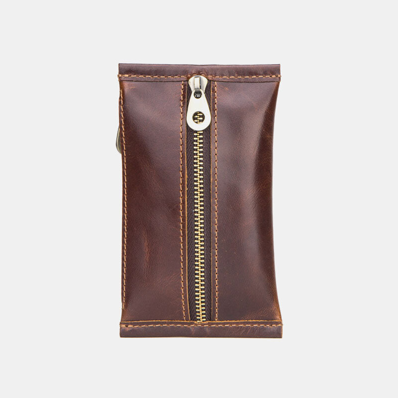 Men Slim Key Genuine Leather Zipper Coin Purse Wallet