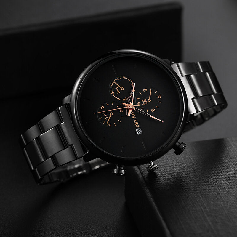 Deffrun A0546 Casual Style Men Wrist Watch Full Steel Calendar Quartz Watch
