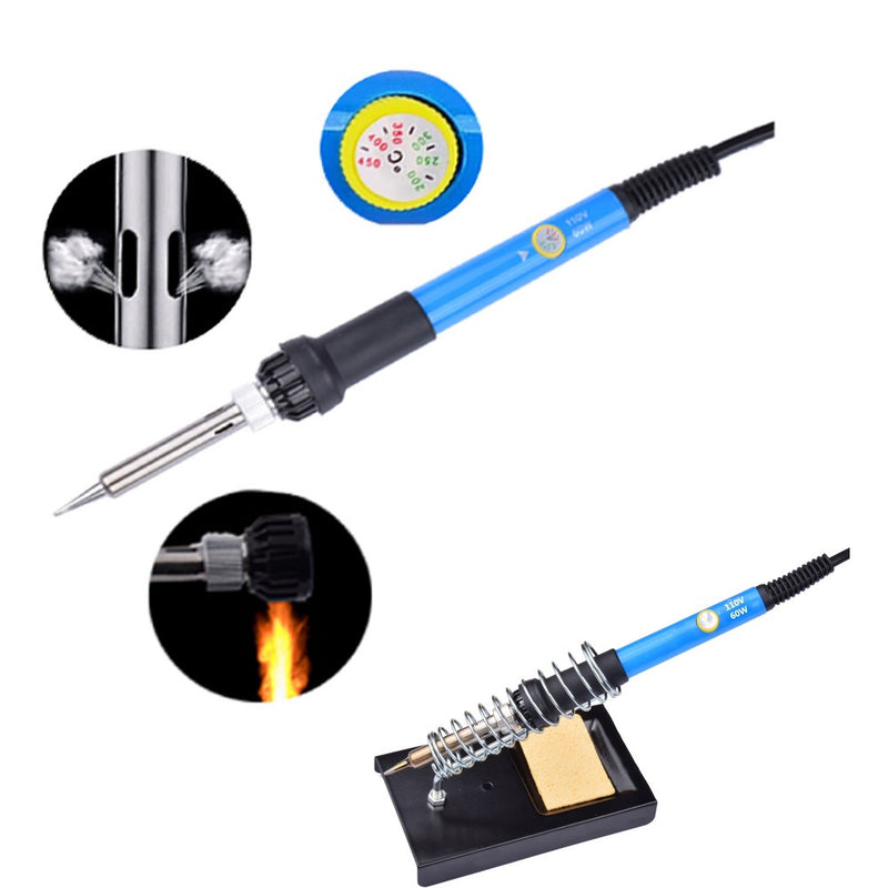 60W 110V 220V Adjustable Temperature Soldering Iron Tools Kit with 5 Tips Desoldering Pump Stand