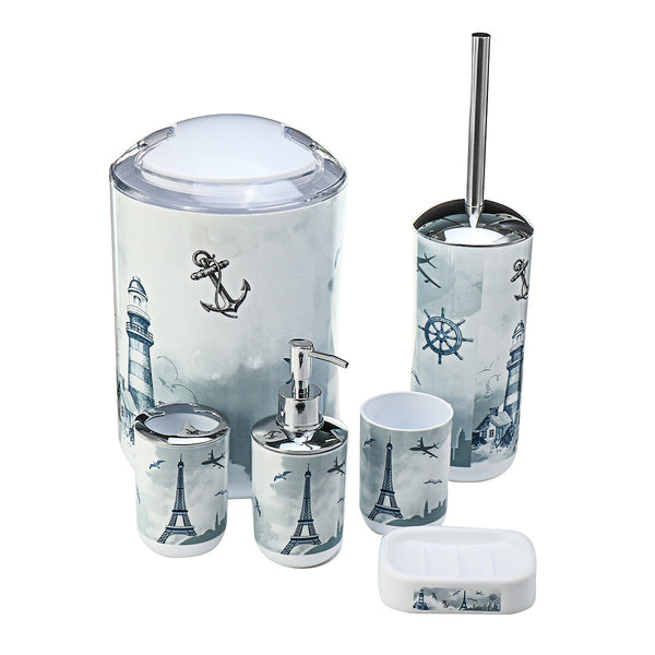 6pcs Printed European Plastic Flower and Bird Sanitary Ware Washing and Rinse Set Sanitary Ware Set Bathroom