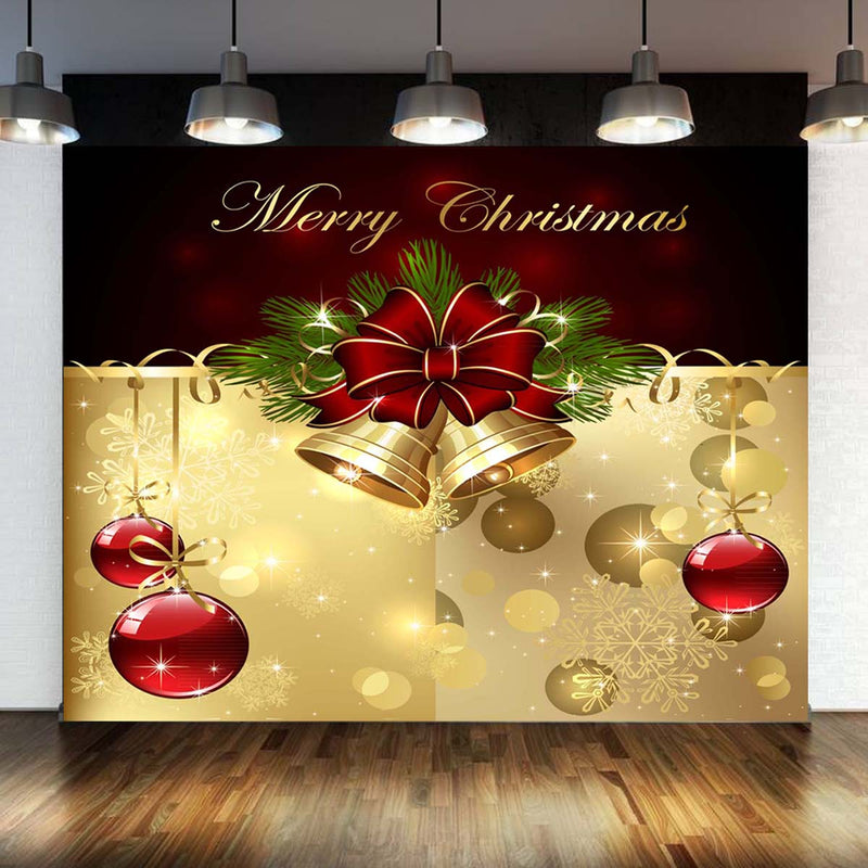 5x7FT Vinyl Merry Christmas Golded Bell Ring Photography Backdrop Background Studio Prop