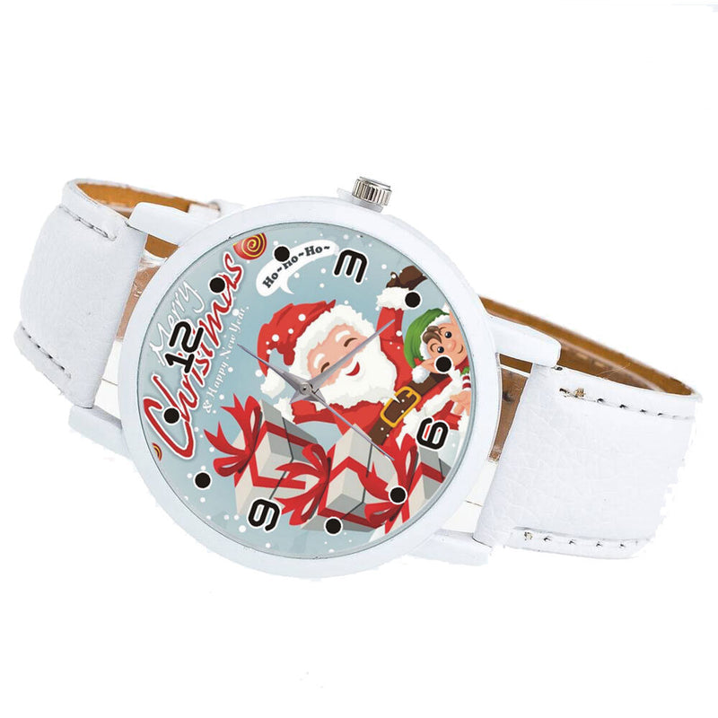 Fashion Christmas Santa Claus with Gift Pattern Cute Watch Leather Strap Men Women Quartxz Watch