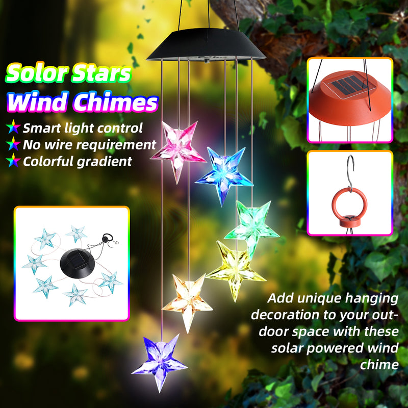 Solor Powered Star Wind Chime Light Outdoor Garden Waterproof Hanging Lamp Decor