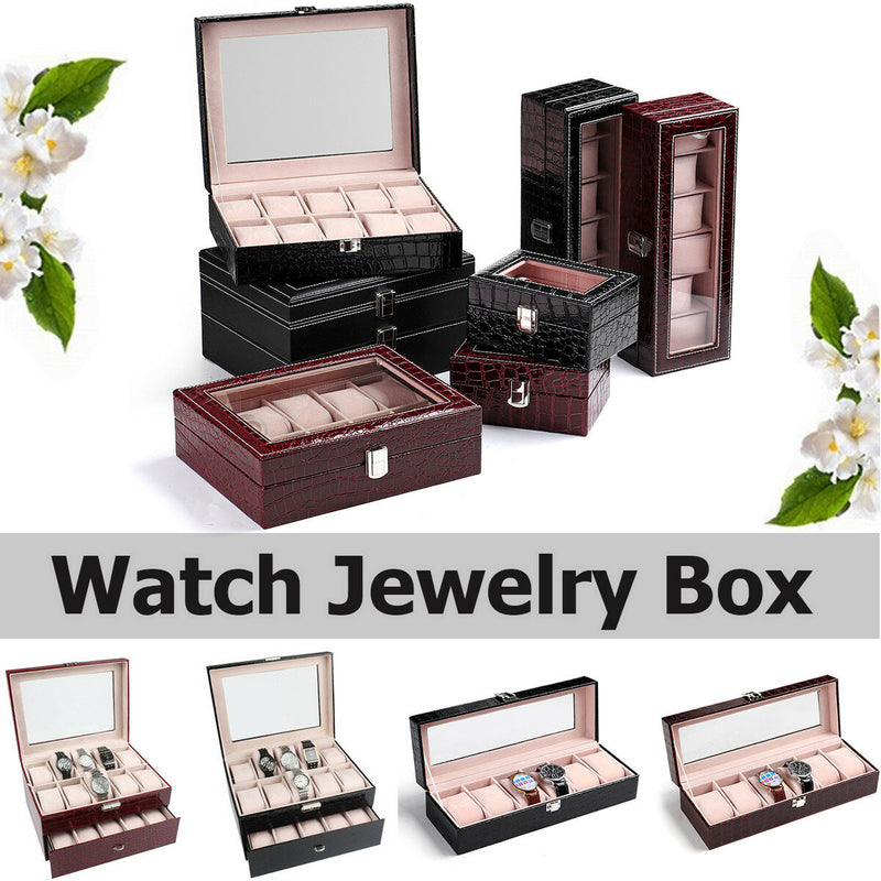 Deffrun 2/6/10/20 Slots Jewelry Watch Display with Window Watch Box