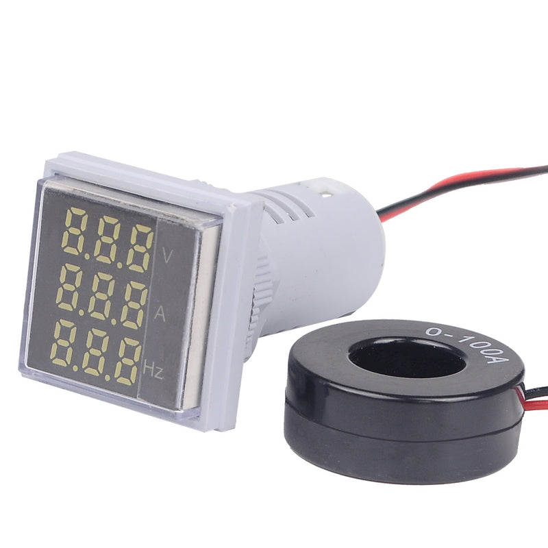 Geekcreit 3 in 1 AC 60-500V 100A Square LED Digital Voltmeter Ammeter Hertz Meter Signal Lights Voltage Current Frequency Combo Meter Indicator Tester With Round CT