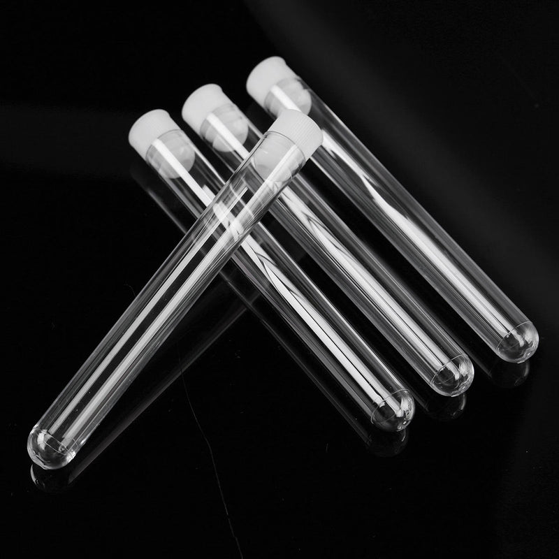 50Pcs 12x100mm Clear Plastic Test Laboratory Tubes Container with White Push Caps