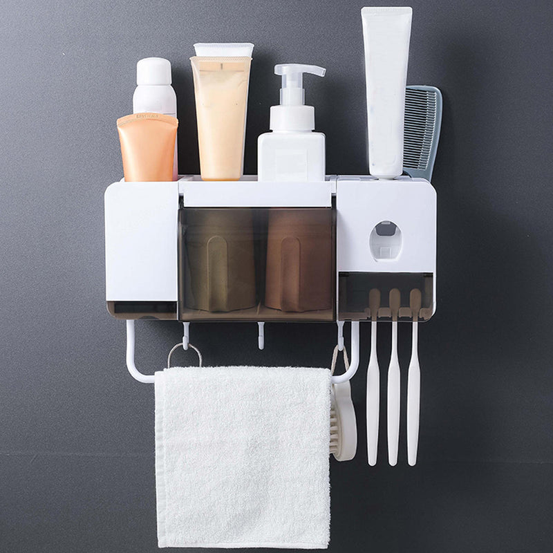Toothbrush Holder Towel Holder Automatic Toothpaste Dispenser Wall-mounted Toothbrush Holder