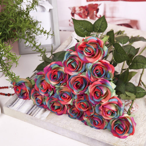 Rose Artificial Flowers Single Branch Fake Flower for Home Decoration Wedding Moistening Silk Roses