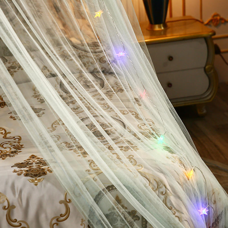 Mosquito Net Bedding Lace LED Light Princess Dome Mesh Bed Canopy Bedroom Decor
