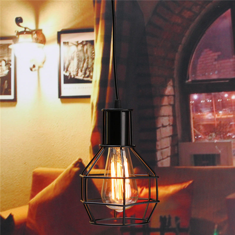 Vintage Industrial Pendant Ceiling Light Lamp Shade Metal Cage Black Cafe Loft Bar