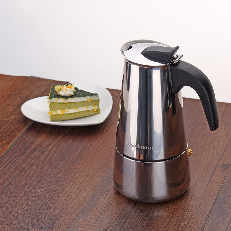 Godmorn Stovetop Espresso Maker Moka Pot Percolator Italian Coffee Maker 300ml/10oz/6 Cup Classic Cafe Maker 430 Stainless Steel Suitable For Induction Cookers