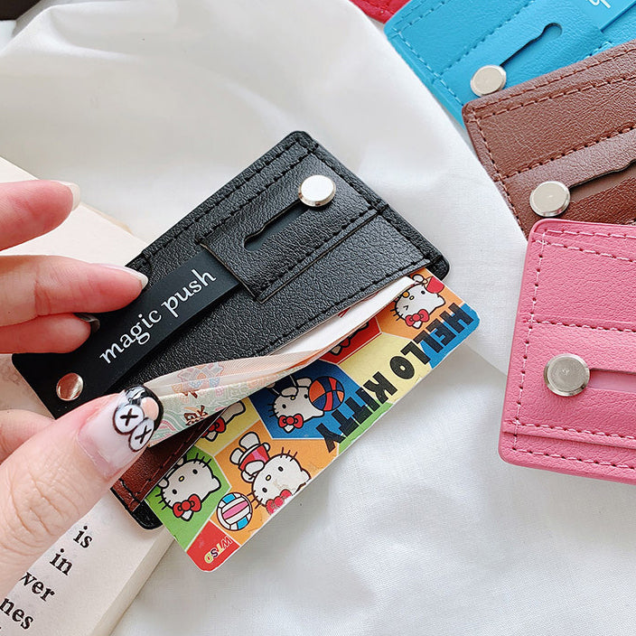 Bakeey Universal PU Leather Push Pull Sticker Phone Bracket Wristband Finger Holder with Card Slots