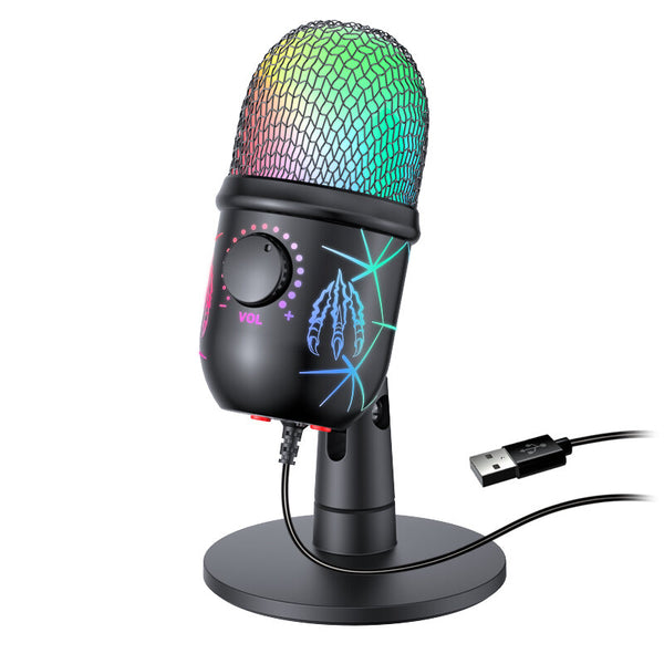 V5 USB Condenser Microphone with Ear Return Funtion Stereo Surround Sound Noise Cancelling RGB Light USB Gaming Mic for PC Computer Laptop Video Recording
