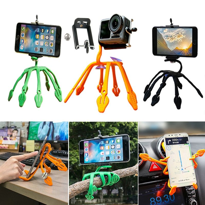 Multifunctional Portable Flexible Silicone Lazy Car Desktop Camera Mobile Phone Holder Stand Bracket with Double Suction Cup for Devices between 5.6 to 8.7cm Width