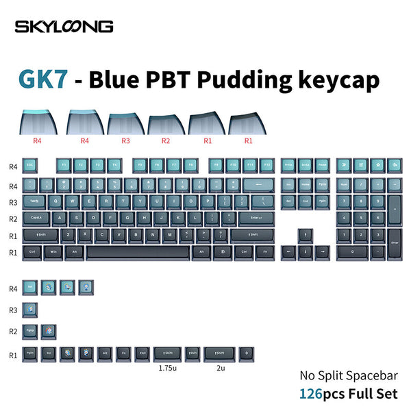 SKYLOONG GK7 126PCS Mechanical Keyboard Keycaps Set Blue-PBT Black Transparent Jelly Key Cap For DIY Customized 61/87/104/108 Key Mechanical Keyboard