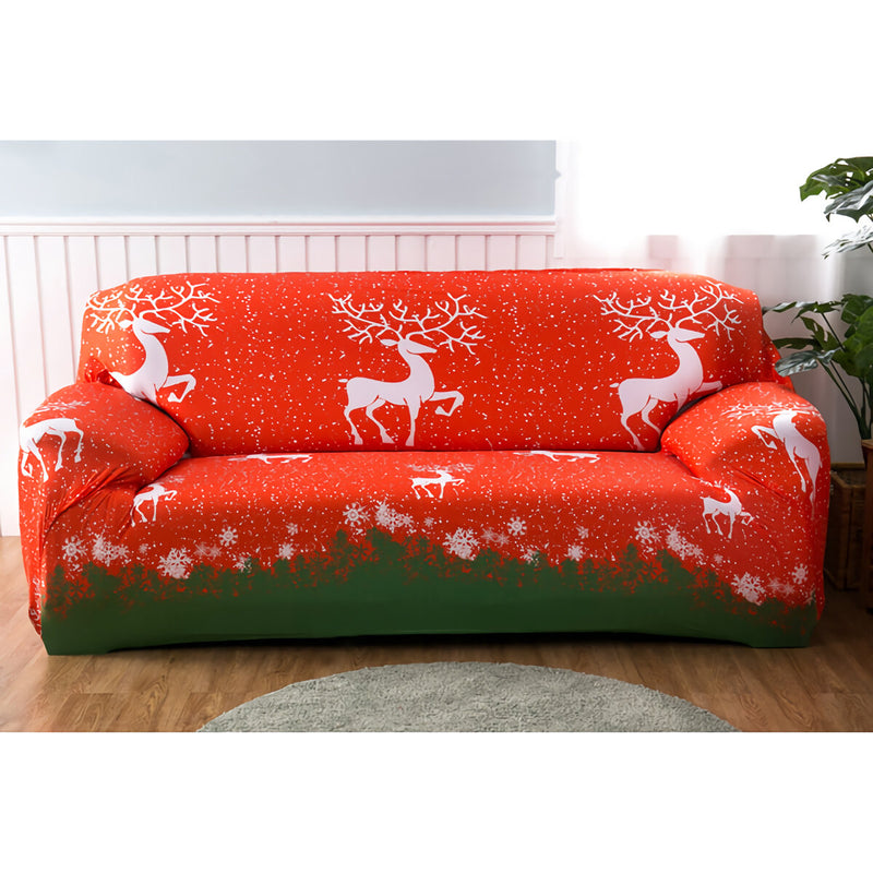 2/3/4 Seaters Christmas Sofa Cover Elastic Elk Chair Seat Protector Stretch Couch Case Slipcover Home Office Furniture Decorations