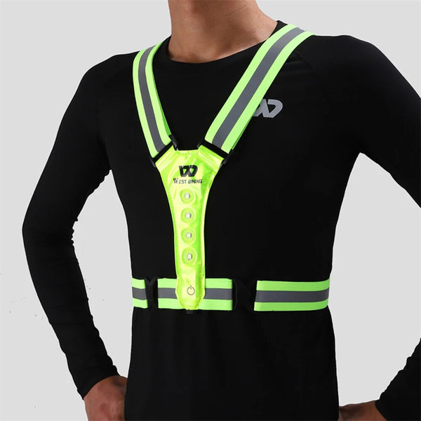 WEST BIKING Night Cycling Clothing 4 LED Beads Type-C Rechargeable Adjustment Running Light Reflective Sports Vest for Safe Warning Riding
