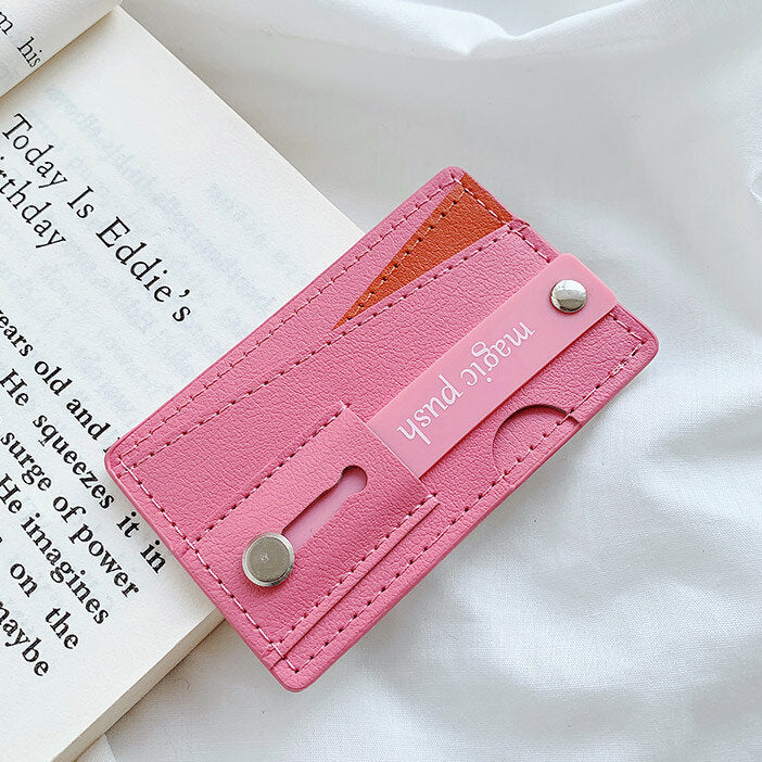 Bakeey Universal PU Leather Push Pull Sticker Phone Bracket Wristband Finger Holder with Card Slots