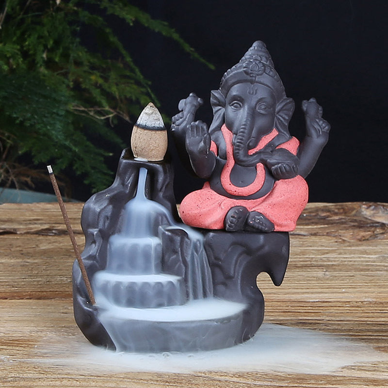 India Elephant God Ganesha Backflow Incense Burner Censer Holder Room Decor Gift