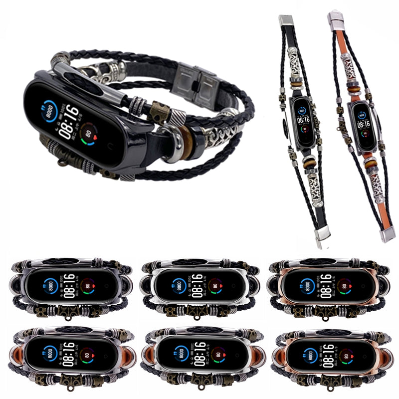 Bakeey Buckle Metal Shell Ethnic Style Beaded Retro Replacement Strap Upgrade Version Smart Watch Band For Xiaomi Mi Band 5 Non-original