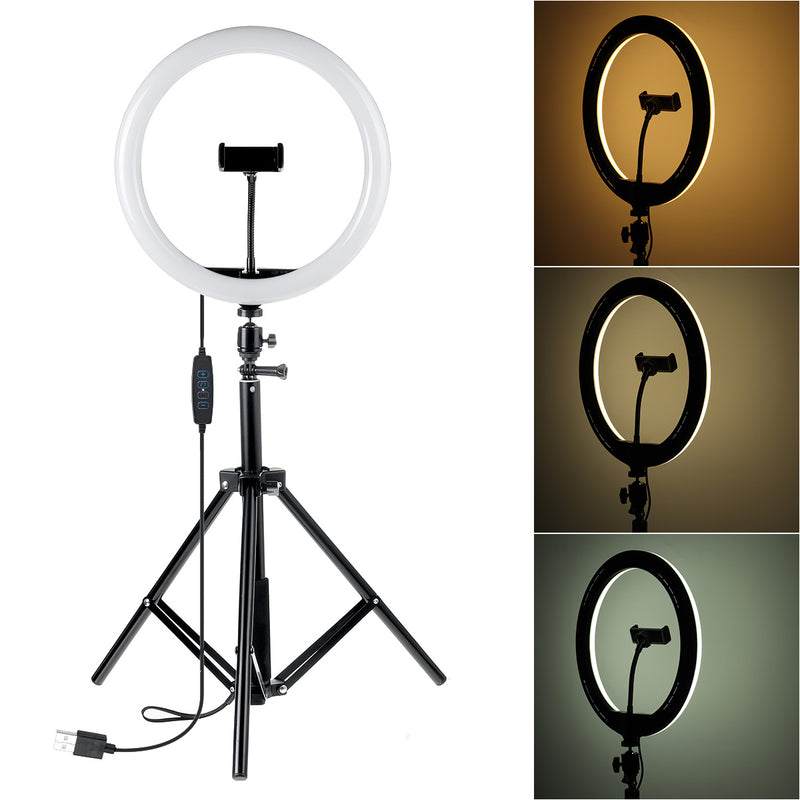 12 Inch 30cm 3000K-5500K Dimmable Remote Control LED Ring Light  3-Colors Modes Fill Light with 163cm Tripod Mount and Phone Holder