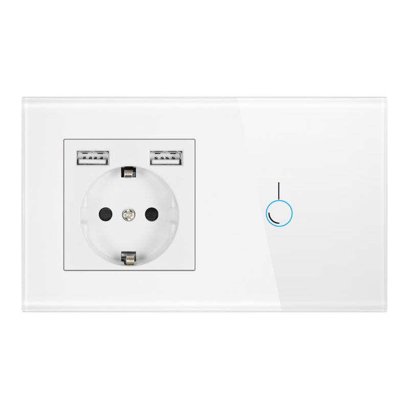 Touch Sensor Switch with Socket with USB Crystal Glass Panel 110-250V 16A Wall Socket with Light Switch