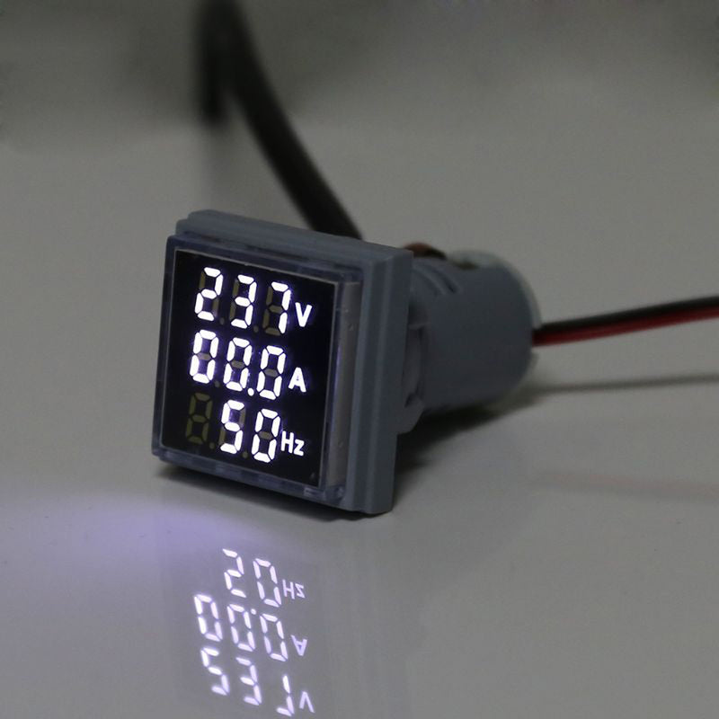 Geekcreit 3 in 1 AC 60-500V 100A Square LED Digital Voltmeter Ammeter Hertz Meter Signal Lights Voltage Current Frequency Combo Meter Indicator Tester With Round CT
