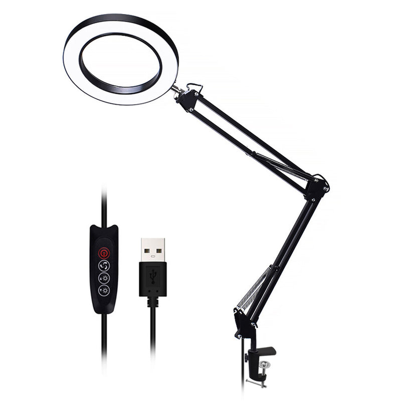 DANIU Flexible Desk Large 33cm+33cm 5X USB LED Magnifying Glass 3 Colors Illuminated Magnifier Lamp Loupe