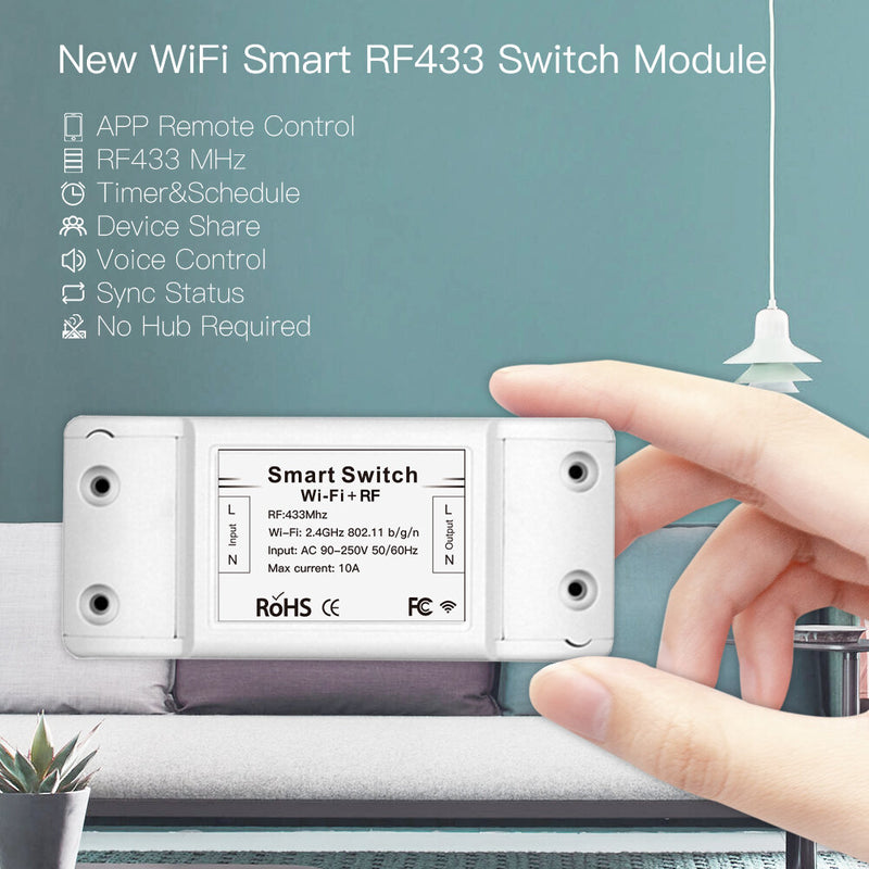 Mouehouse RF433 + WiFi DIY Smart Switch Module RF433 Remote Control for Smart Automation Smart Life/Tuya Work with Alexa and Google Home