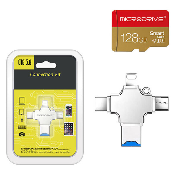 Microdrive 4-in-1 USB3.0 Flash Drive iP/Type-C/Micro/USB 128GB High Speed Data Transmission Portable Memory U Disk OTG Extended USB Drive