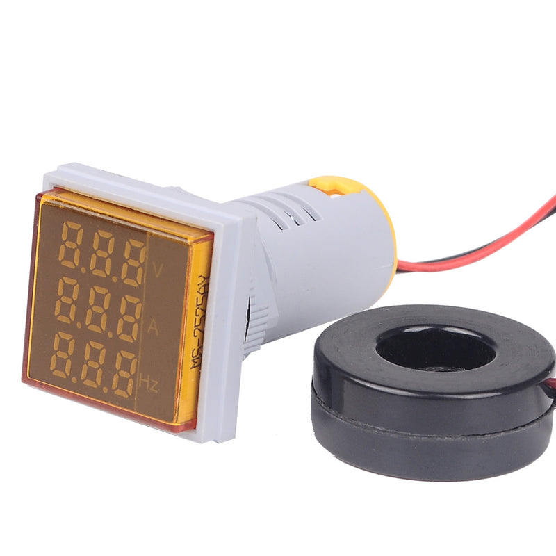 Geekcreit 3 in 1 AC 60-500V 100A Square LED Digital Voltmeter Ammeter Hertz Meter Signal Lights Voltage Current Frequency Combo Meter Indicator Tester With Round CT
