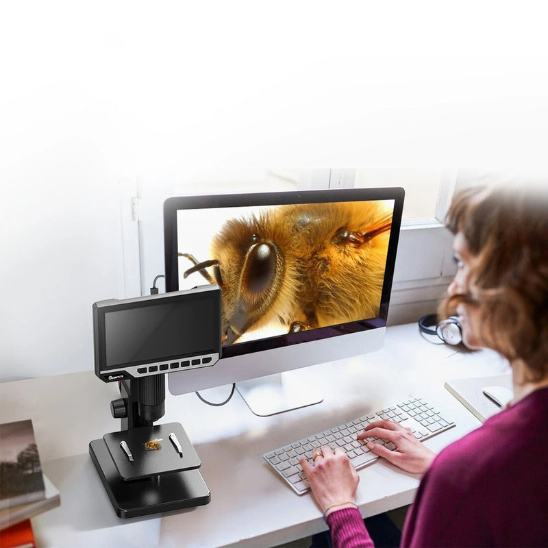 MUSTOOL MT315 2000X Dual Lens Digital Microscope 7-inch HD IPS Large Screen Multiple Lens for Circuit/Cells Observation Up&Down Light Source Support Computer Viewing