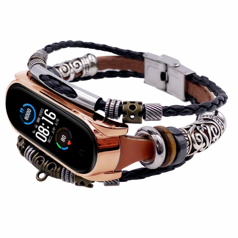 Bakeey Buckle Metal Shell Ethnic Style Beaded Retro Replacement Strap Upgrade Version Smart Watch Band For Xiaomi Mi Band 5 Non-original