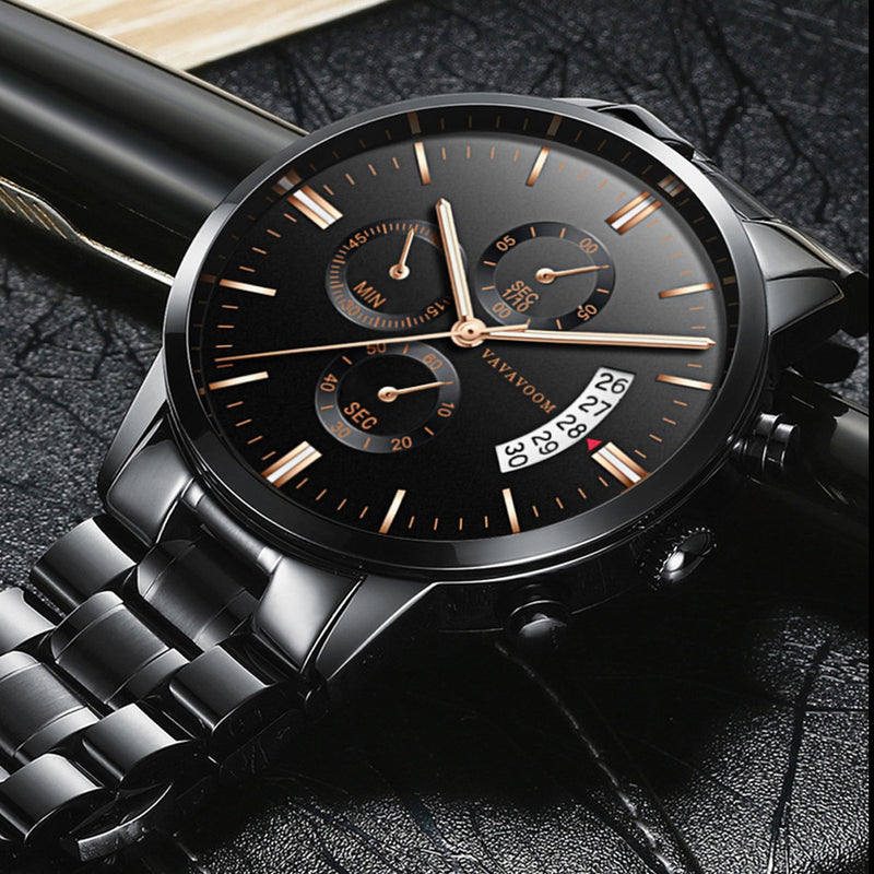 VAVA VOOM Fashion Casual Date Display Waterproof Stainless Steel Strap Men Quartz Watch