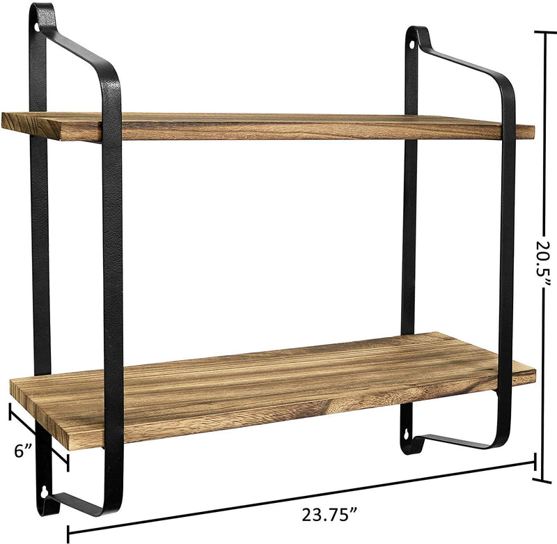 2-Tier Wooden Wall Mounted Floating Shelves DIY Storage Shelving Display Bracket