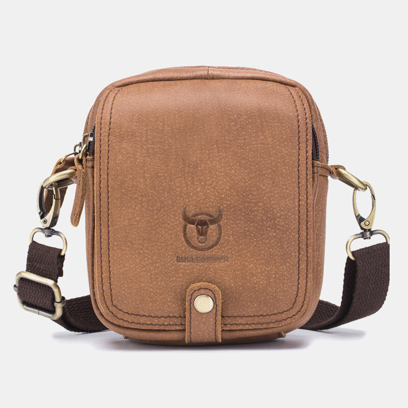 Bullcaptain Men Genuine Leather Multi-Layers Casual Crossbody Bag Shoulder Bag