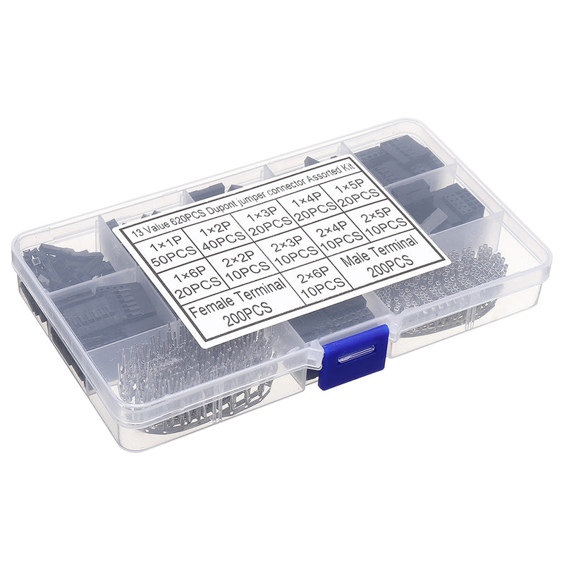 620pcs Dupont Connector 2.54mm Dupont Cable Jumper Wire Pin Header Housing Kit Male Crimp Pins+Female Pin Terminal Connector