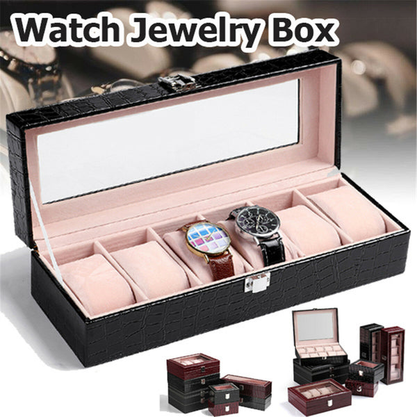 Deffrun 2/6/10/20 Slots Jewelry Watch Display with Window Watch Box