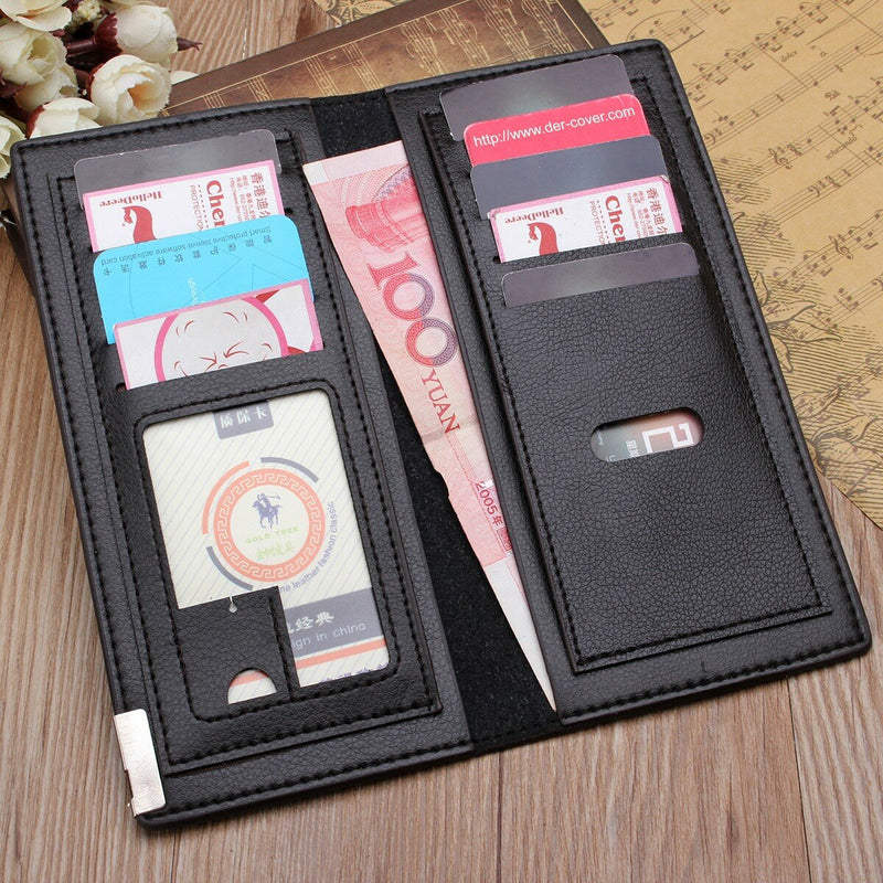 Men's Slim Leather Long Wallet Bifold Clutch Credit Card Holder Coin Purse Bag