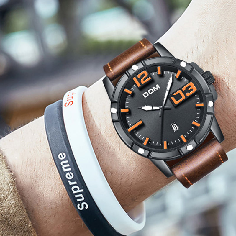 DOM Men Luxury Sport Wristwatch Men Watch Leather Strap Business Waterproof Quartz Watch