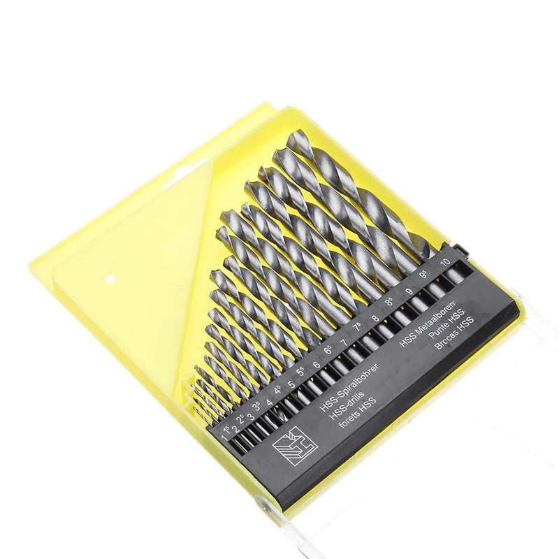 Drillpro 19pcs 1-10mm HSS Twist Drill Bit Set Straight Shank Twist Drill Bit