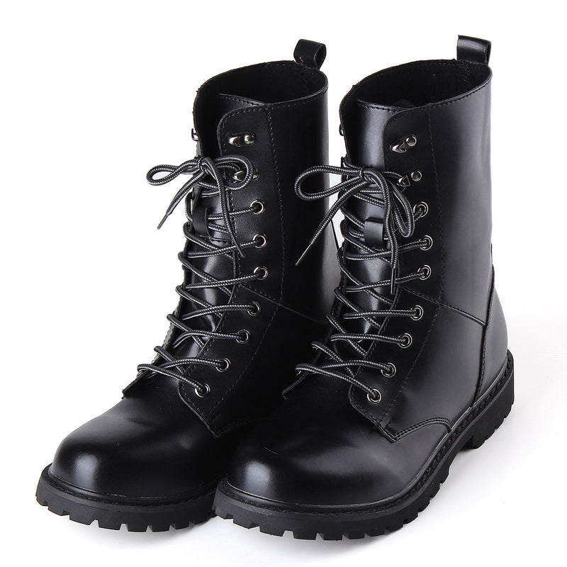 Men's Winter Keep Warm Waterproof Non-Slip Black Combat PU Leather Lace Up Jungle Hiking Snow Boots